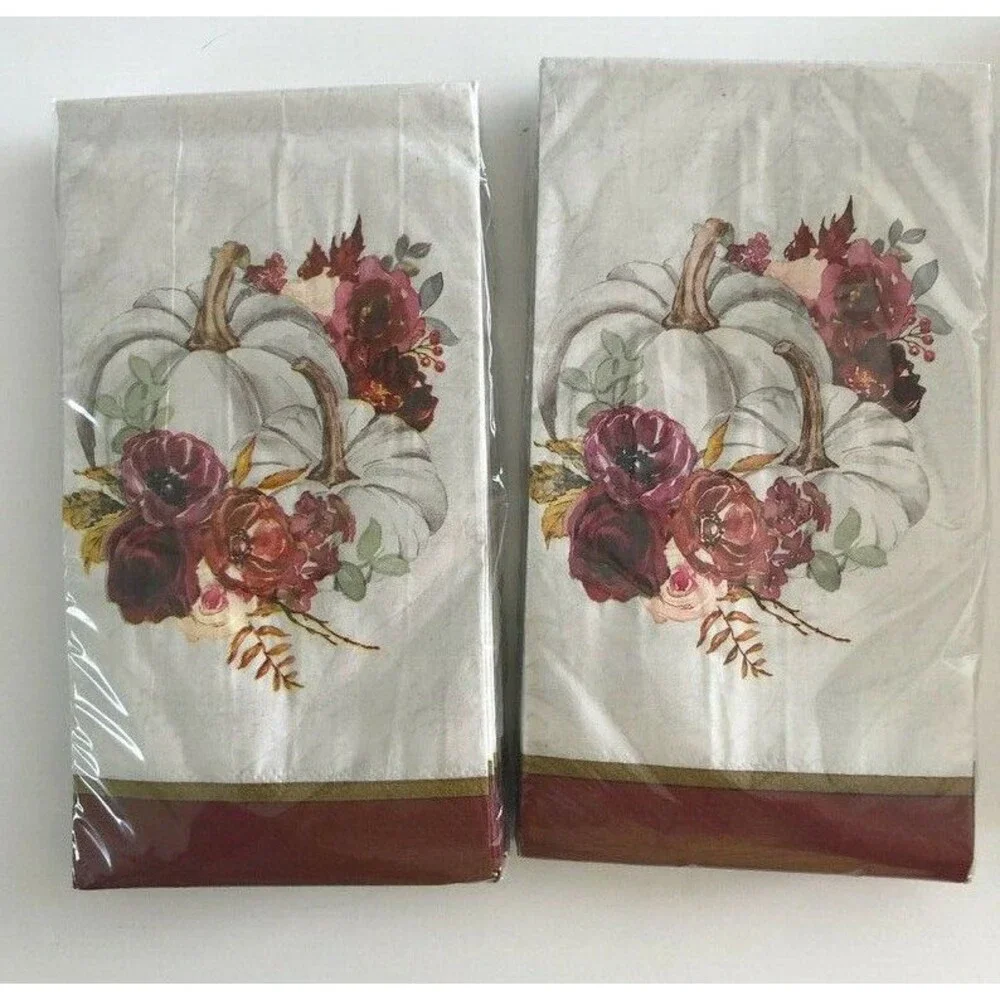 Thanksgiving White Pumpkins Paper Napkins Guest Bath Buffet Decoupage 40 CT